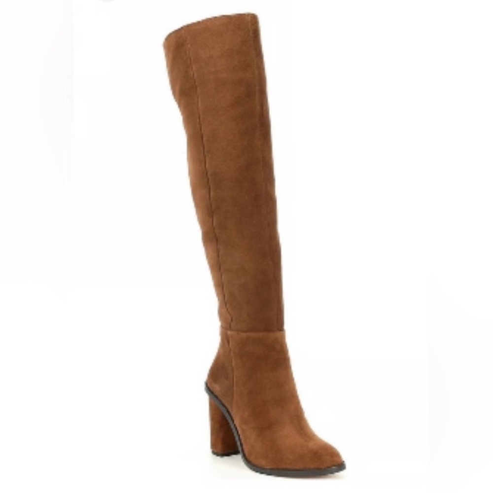 Gianni Bini Over the Knee Suede Boots Block Chunky 4" Heel Cognac NWOT W10 - Picture 4 of 15